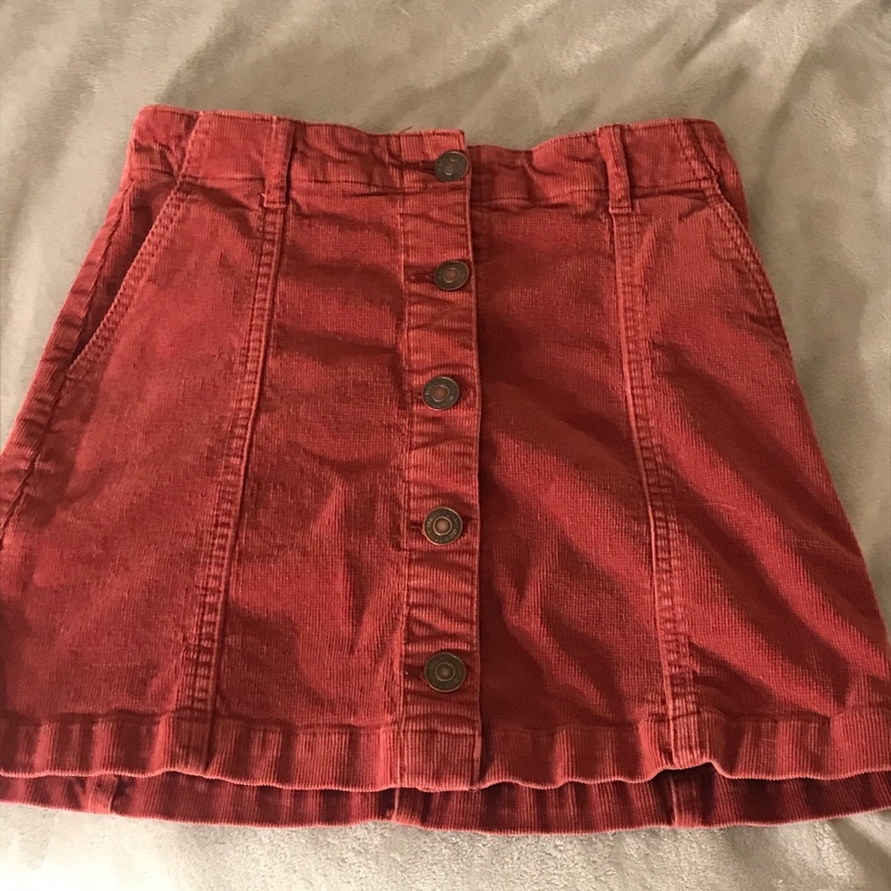 Red/orange corduroy button up skirt!
